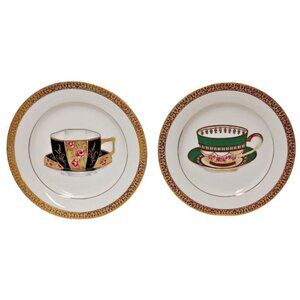 2 Vintage 2000 Gold Buffet Royal Gallery 8" Gold Accent Coffee Tea Cup Plate